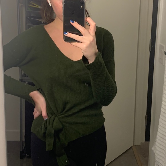 Massimo Dutti chic forest green tie waist sweater, wool blend - Picture 2 of 3